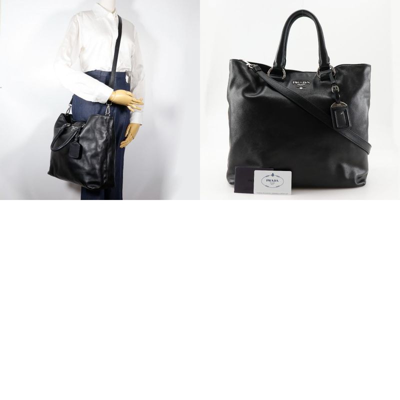 Prada Logo Ws7654 Leather Black Ladies Tote Bag