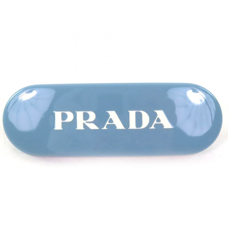 Prada 1if108 Logo Barrette Hair Clip Hairpin Hair Accessory Celeste Light Blue