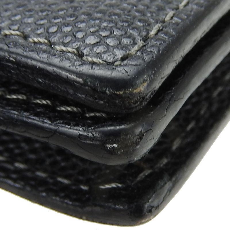 Cartier Long Wallet Santos De Leather Black Bifold Simple Small Everyday Use