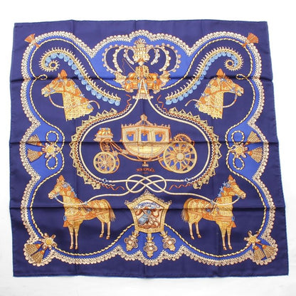 Hermes Carre 90 Paperoles Papoule Carriages And Nobles Silk Scarf Navy