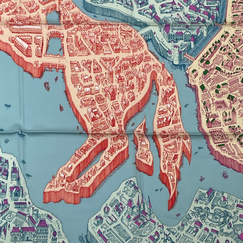 Hermes Carré 90 La Cite Cavaliere Cite Cavaliere 100% Silk Scarf Multicolor