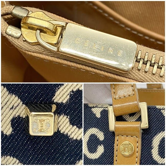 Celine Handbag Navy Blue Beige White C Macadam Excellent Condition