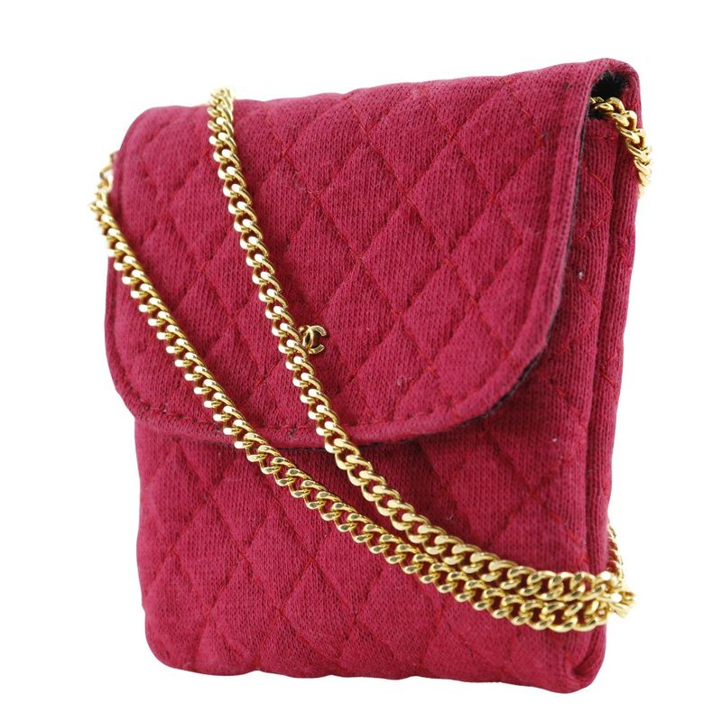Chanel Chain Pouch Micro Cotton Red Ladies Pouch