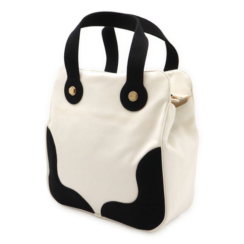 Chanel Coco Mark Marshmallow Bag Tote Bag Handbag Canvas Ivory White Black