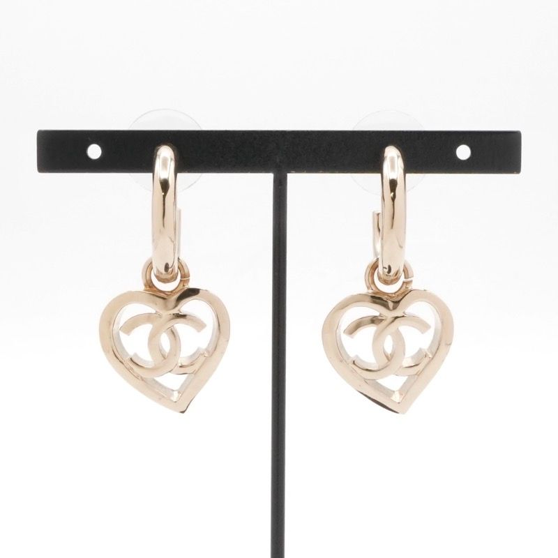 Chanel Earrings Earring Gold Coco Mark Hoop Heart