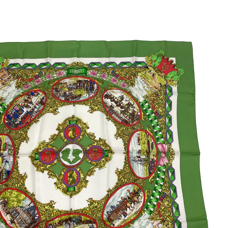 Hermes Carre 90 Scarf Silk L Entente Cordiale French-english Alliance Green