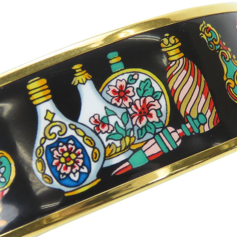 Hermes Bangle Emile Metal Cloisonne Black Multicolor Gold Hardware Plated