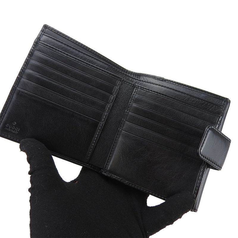 Gucci W Hook Wallet Compact Wallet 162759 Double G Leather Black Small Black