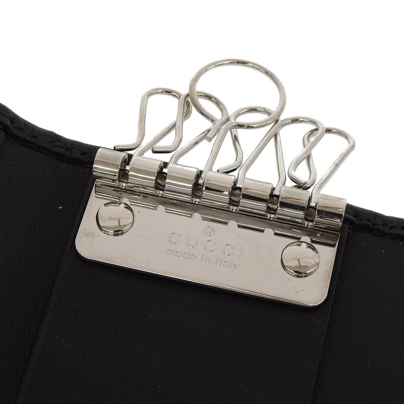 Gucci 181680 Guccissima Interlocking G 6-stack Leather Key Case Black Silver