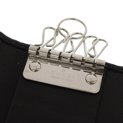 Gucci 181680 Guccissima Interlocking G 6-stack Leather Key Case Black Silver