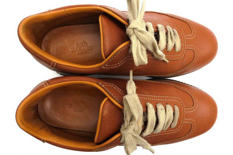 Hermes Shoes Sneakers Shoes Low Cut Ladies Women Leather Genuine Brown Quick H