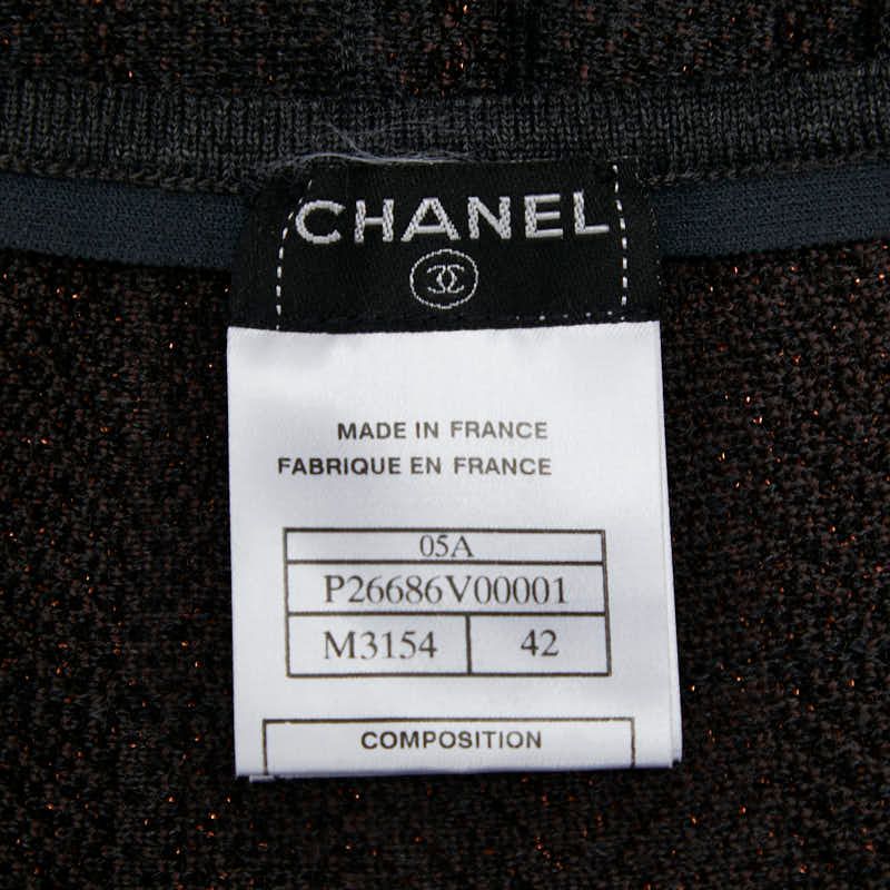 Chanel Coco Mark Check Skirt Pleated Size: 42 P26686v00001 Grey Brown Wool