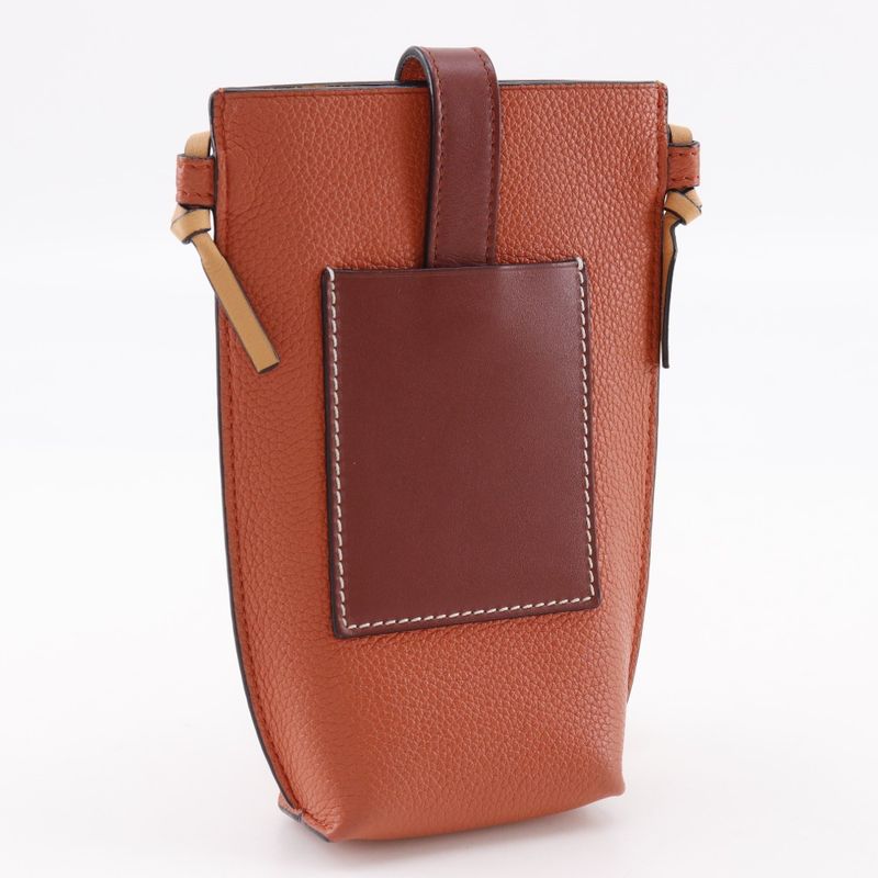Loewe Pocket Shoulder Phone Pochette 124.12z45 6977 Leather Orange Women's