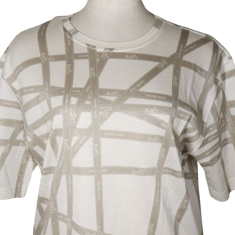 Hermes Bolduc Ribbon Cotton White/beige Women's Short Sleeve T-shirt
