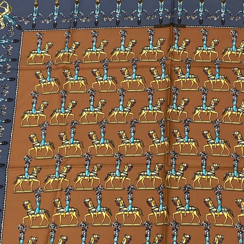 Hermes LES Artificiers Horse Carre Scarf Blue Brown Multicolor Silk Mother's