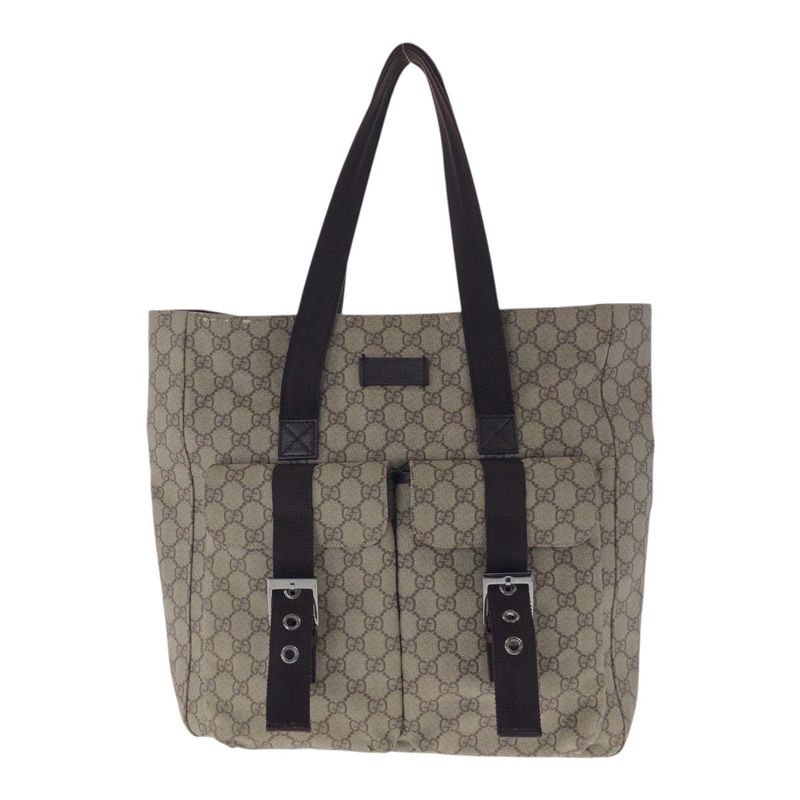 Gucci Beige Brown Silver Hardware GG Supreme Canvas/leather 141196 Tote Bag