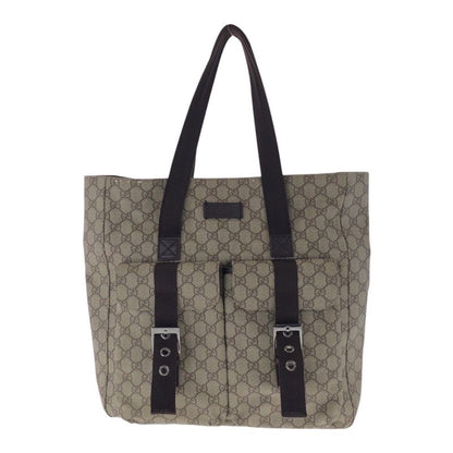 Gucci Beige Brown Silver Hardware GG Supreme Canvas/leather 141196 Tote Bag