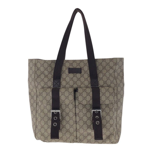 Gucci Beige Brown Silver Hardware GG Supreme Canvas/leather 141196 Tote Bag