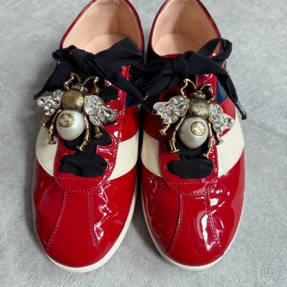Gucci Bee Pearl Bijoux Patent Leather Sneakers 39 Women's 25cm (9.84in) Bee