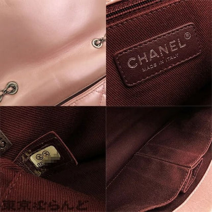 CHANEL Lambskin Quilted Flap Bag Purse Glazed Coco Pleasts Tote Pink