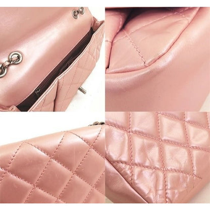 CHANEL Lambskin Quilted Flap Bag Purse Glazed Coco Pleasts Tote Pink