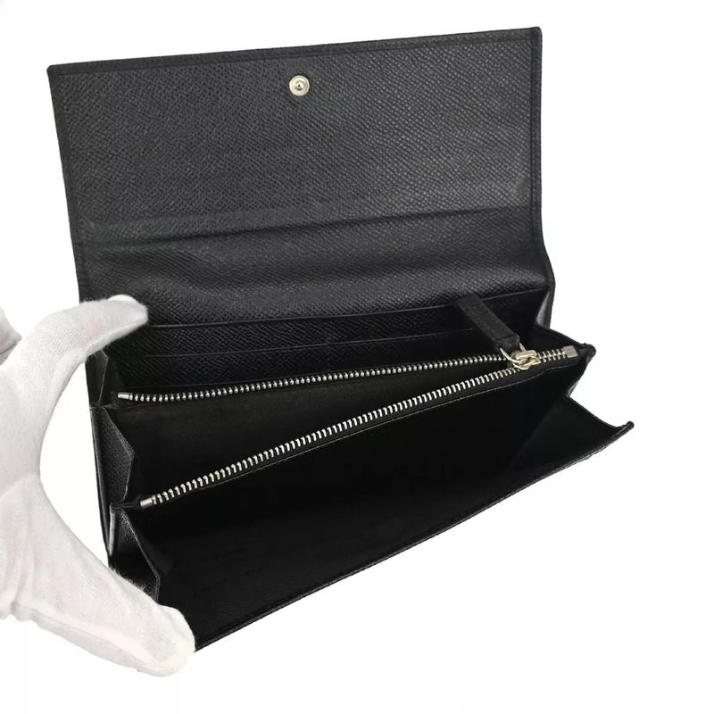 Bvlgari Logo Long Wallet Fold Wallet Black Silver 07bs058