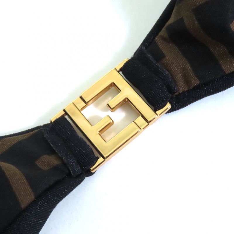 Fendi 2022 Fxbh60 Lined Zucca Pattern FF Logo Hardware Swimwear Bikini Top And
