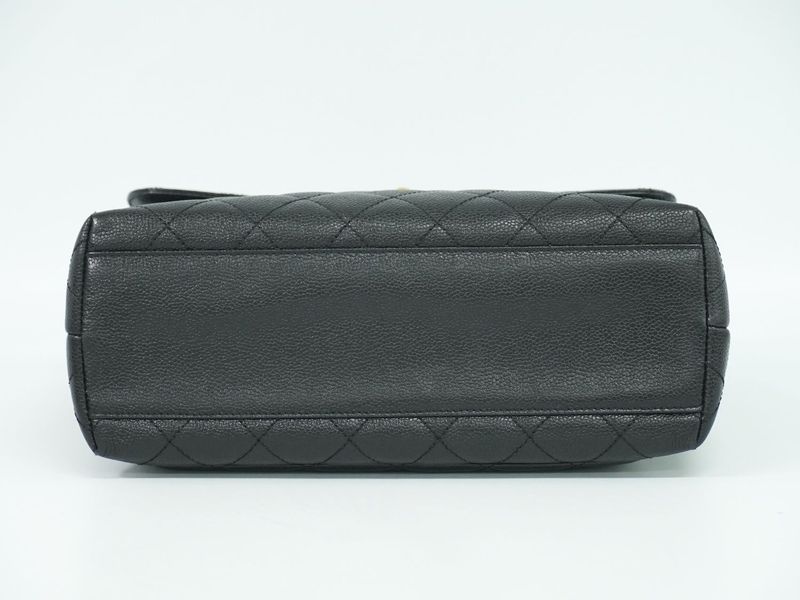 Authentic Chanel Coco Mark Matelasse Turnlock Handbag Caviar Skin Leather Black