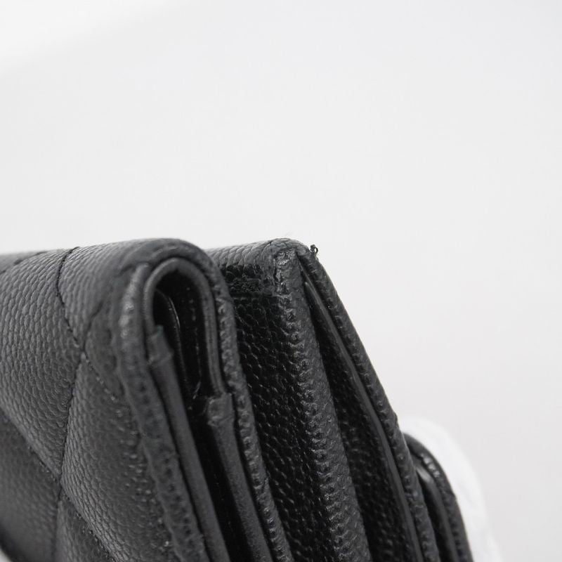 Chanel Trifold Wallet Matelasse Caviar Skin Black Gold Hardware Women