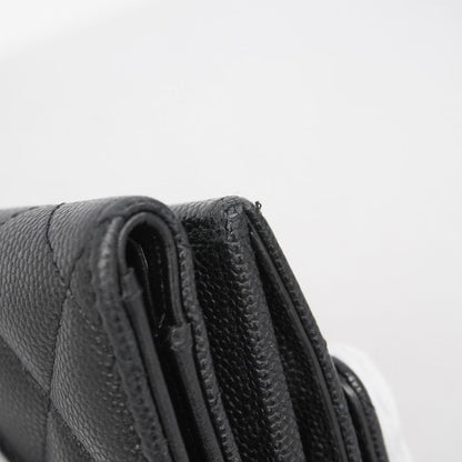 Chanel Trifold Wallet Matelasse Caviar Skin Black Gold Hardware Women