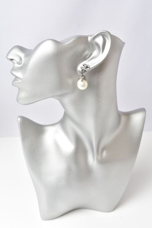 Chanel Earrings Pearl Motif Coco Rhinestone Silver