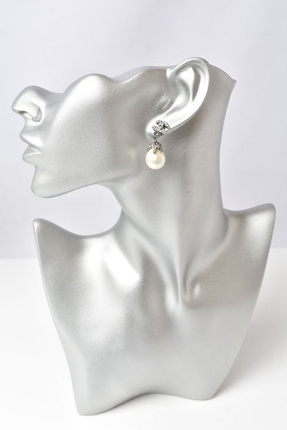 Chanel Earrings Pearl Motif Coco Rhinestone Silver