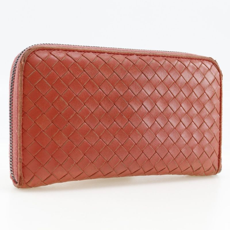 Bottega Veneta Bottega Veneta Round Zipper Intrecciato Lambskin Red/pink