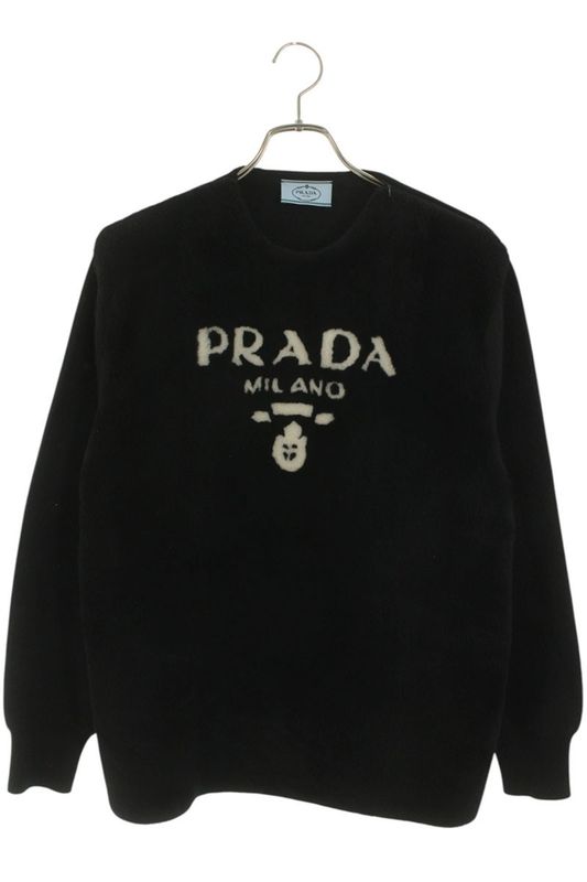 Prada P24i1b Sheepskin Dyed Fur Cashmere Logo Knit Women's 36