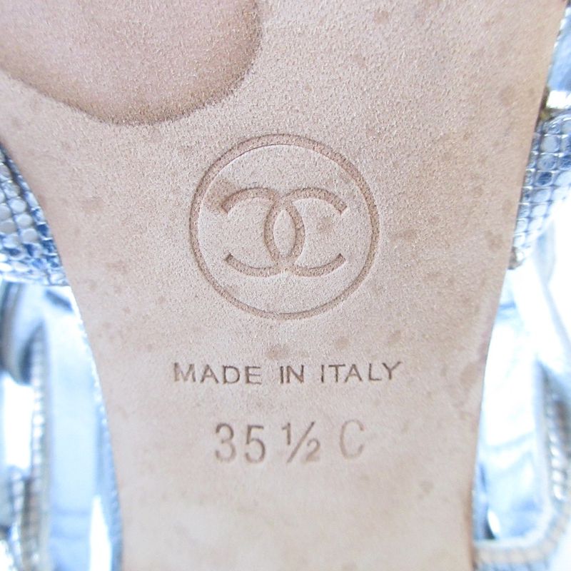 Good Chanel Chunky Heel Metallic Cles Zers Ring Back Sandals 35.5c Equivalent