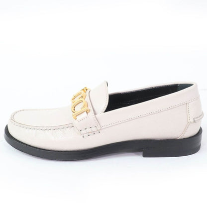 Gucci 700036 Metal Logo Leather Loafer Ivory Gold Hardware 36.5 With Box And