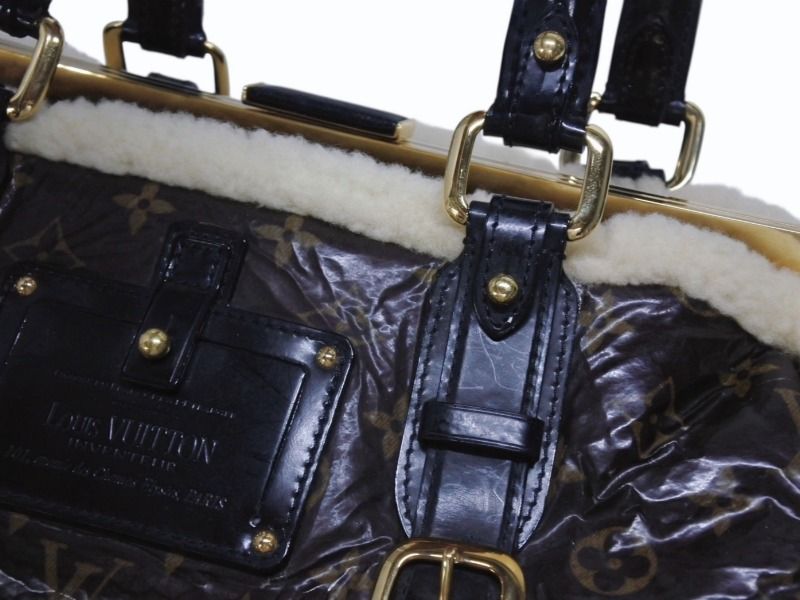 Louis Vuitton Monogram Shearling Storm Handbag Brown Patent Leather Sheepskin — view 5