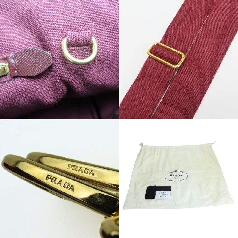 Prada Tote Bag Canapa B2642o Studded Canvas Amaranto Wine Red Gold Hardware