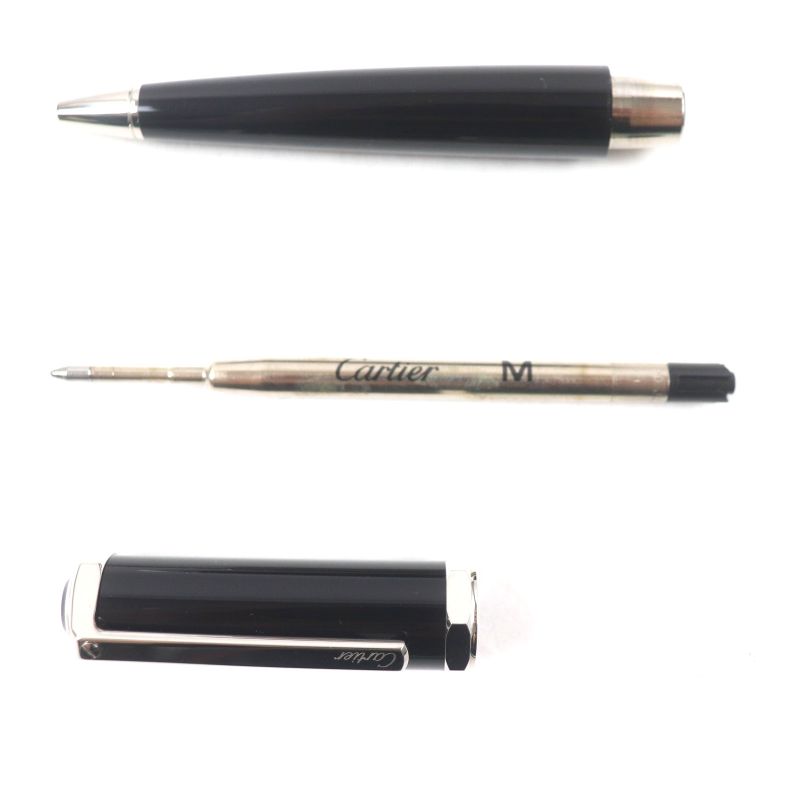 Cartier Santos Dumont Black Composite Logoed Twist Ballpoint Pen Black Silver
