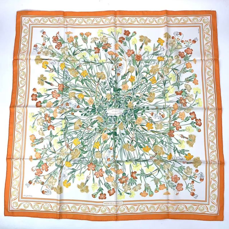 Hermes Carre 90 Wild Carnation Or Nadesico Silk Scarf Orange