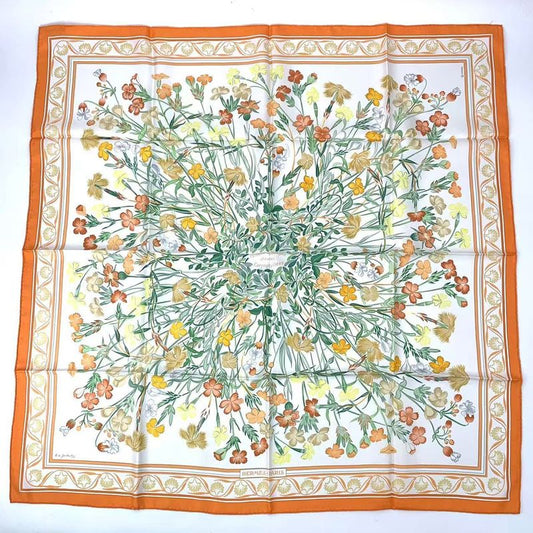 Hermes Carre 90 Wild Carnation Or Nadesico Silk Scarf Orange