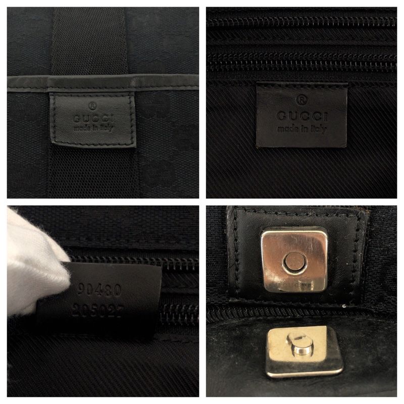 Gucci Black Silver Hardware GG Canvas/leather 90480 Tote Bag Shoulder Bag