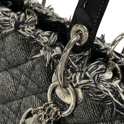 Dior/christian Dior Handbag Lady Dior Large Bag Gray And Black Wool Leather