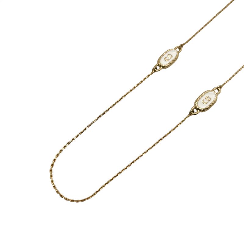 Christian DIOR Necklace CD Logo Plate Enamel Gold Plated Gold