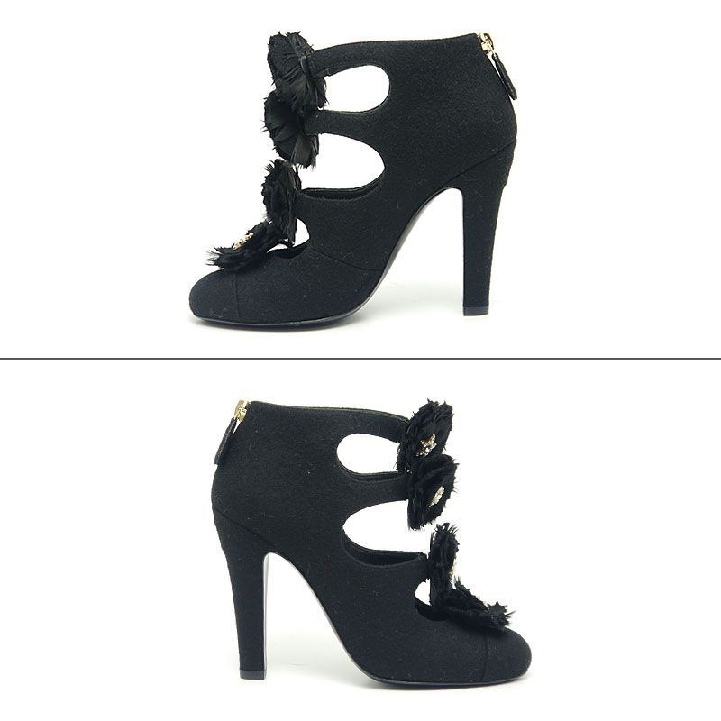 Unused｜chanel Open Short Boots Women's 36c(about 22cm (8.66in)) Black Rhinestone