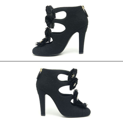Unused｜chanel Open Short Boots Women's 36c(about 22cm (8.66in)) Black Rhinestone