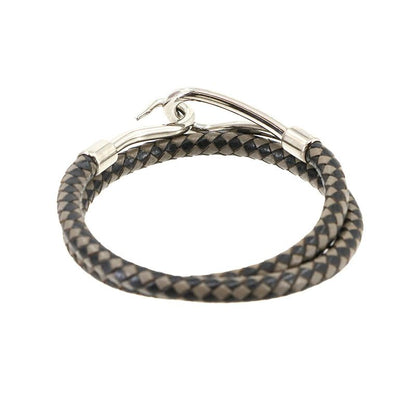 Hermes Jumbo Bracelet Choker Leather Black Gray Silver Hardware Jumbo Bracelet