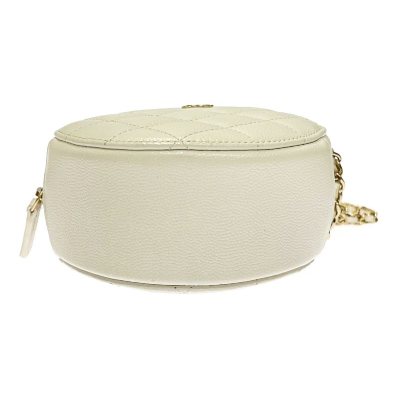Chanel Matelasse Caviar Skin Coco Mark Round Chain Shoulder Bag White 367854