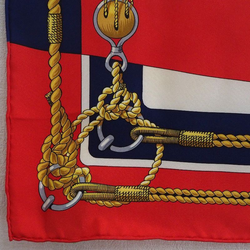 Hermes Carré 90 Chateaux D'arriere Stern Silk Red Women's Scarf
