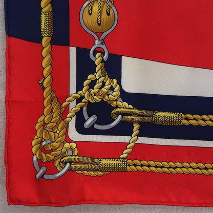 Hermes Carré 90 Chateaux D'arriere Stern Silk Red Women's Scarf